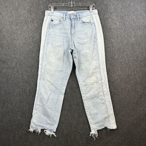 Kancan Erin Jeans Women’s 7/27 Blue High Rise Slim Straight Light Wash Raw Hem